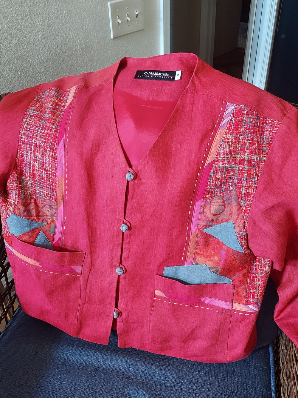 Canvasbacks: 1980's Cranberry Linen 4 Button Jacket Sz. S ( Fits L)